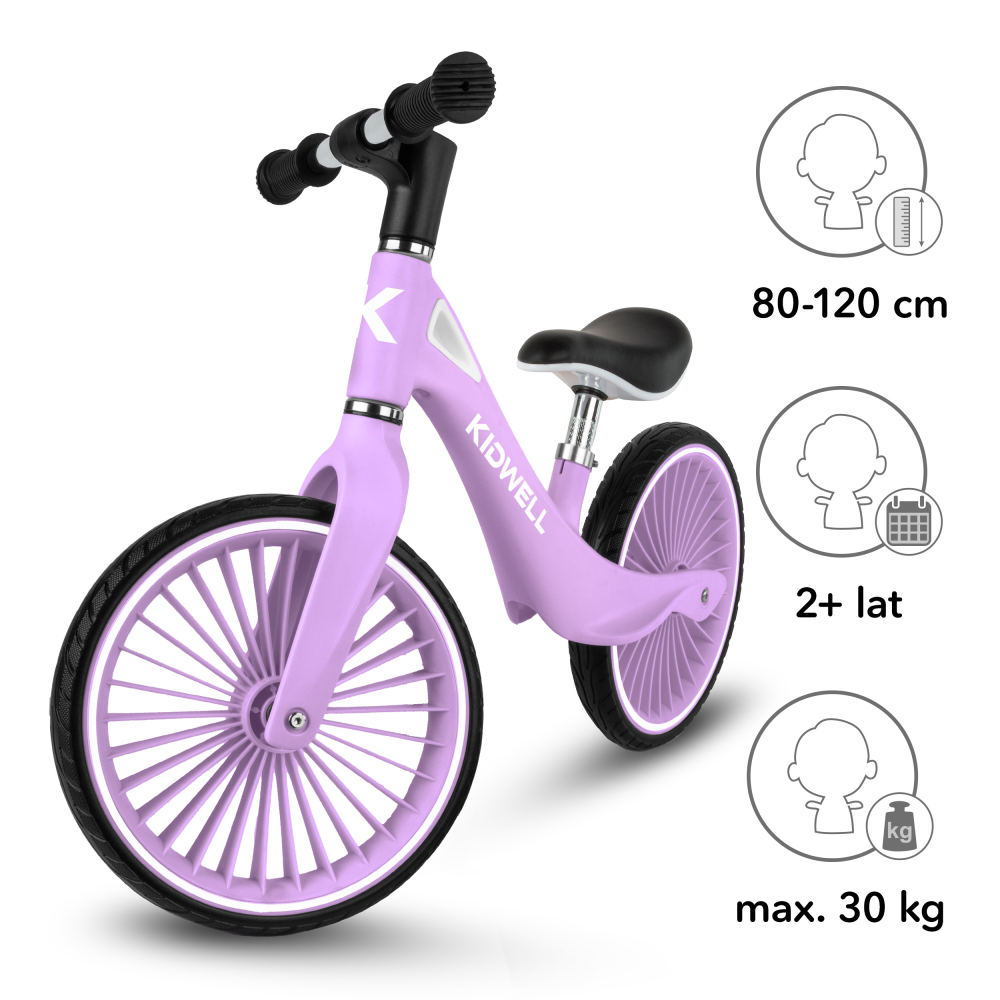 Bicicleta de echilibru fara pedale pentru copii, Kidwell NIX Lavender, 3.05 kg, roți PU 29 cm, reglabilă, 80–120 cm, max. 30 kg [5]