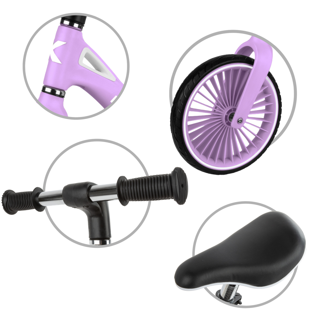 Bicicleta de echilibru fara pedale pentru copii, Kidwell NIX Lavender, 3.05 kg, roți PU 29 cm, reglabilă, 80–120 cm, max. 30 kg [7]