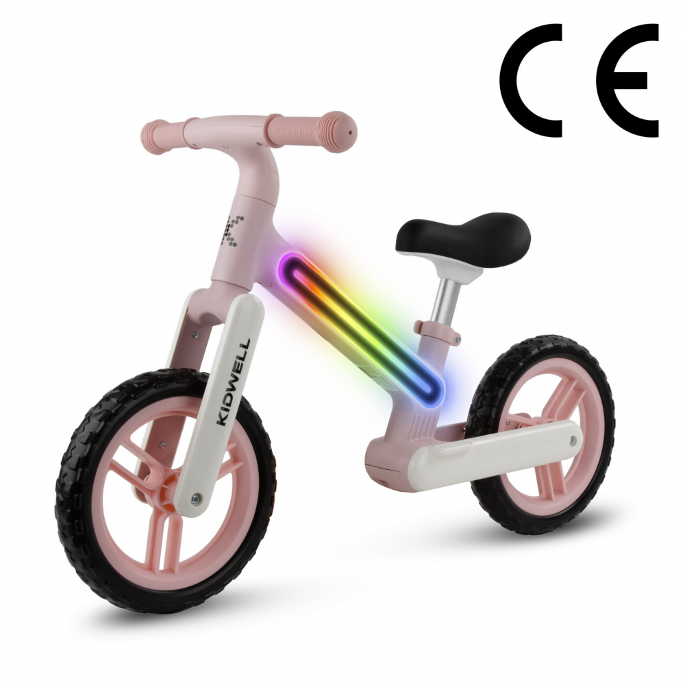 Bicicleta de echilibru fara pedale pentru copii, sa reglabila, cu lumini LED, roti Eva, 2 ani+, Suno Pink, Kidwell [4]