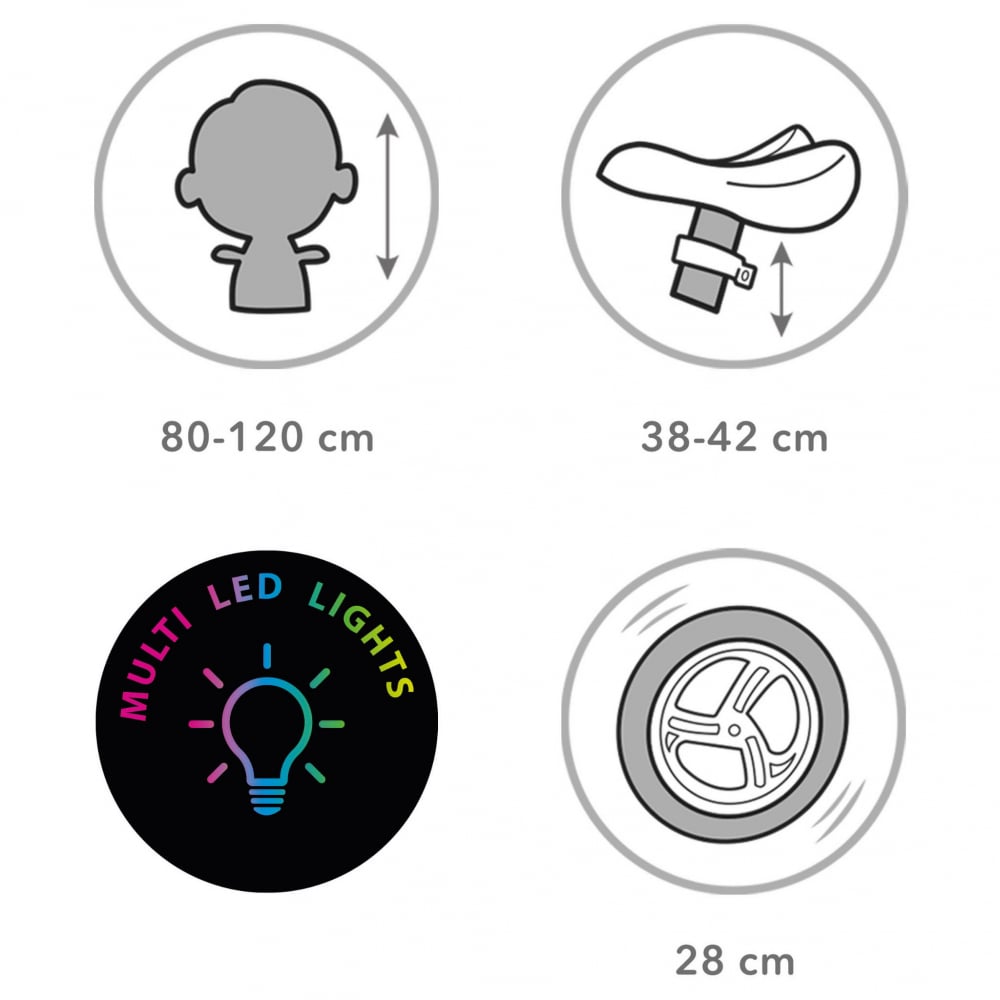 Bicicleta de echilibru fara pedale pentru copii, sa reglabila, cu lumini LED, roti Eva, 2 ani+, Suno Black/White, Kidwell [8]