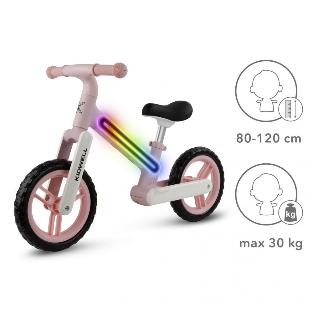 Bicicleta de echilibru fara pedale pentru copii, sa reglabila, cu lumini LED, roti Eva, 2 ani+, Suno Pink, Kidwell [8]