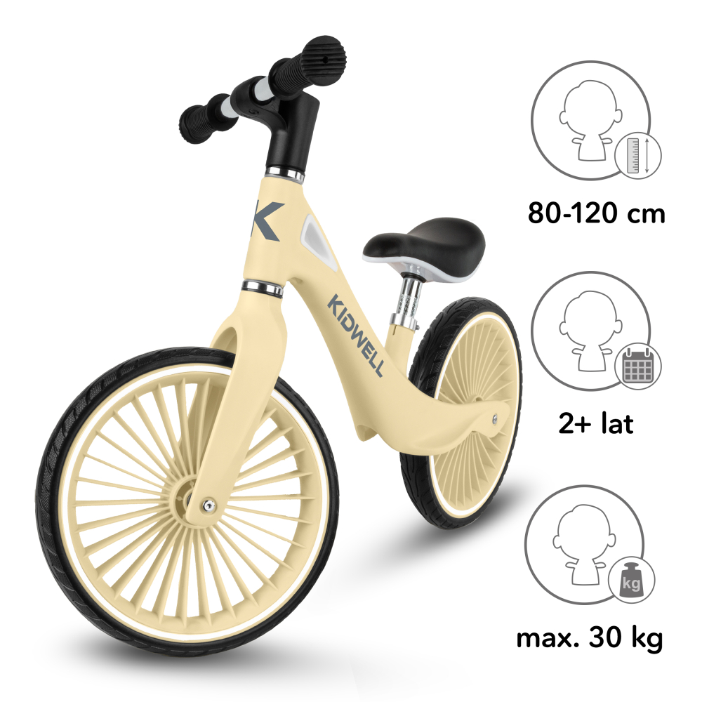 Bicicleta de echilibru fara pedale pentru copii, Kidwell NIX Yellow, 3.05 kg, roți PU 29 cm, reglabilă, 80–120 cm, max. 30 kg [6]