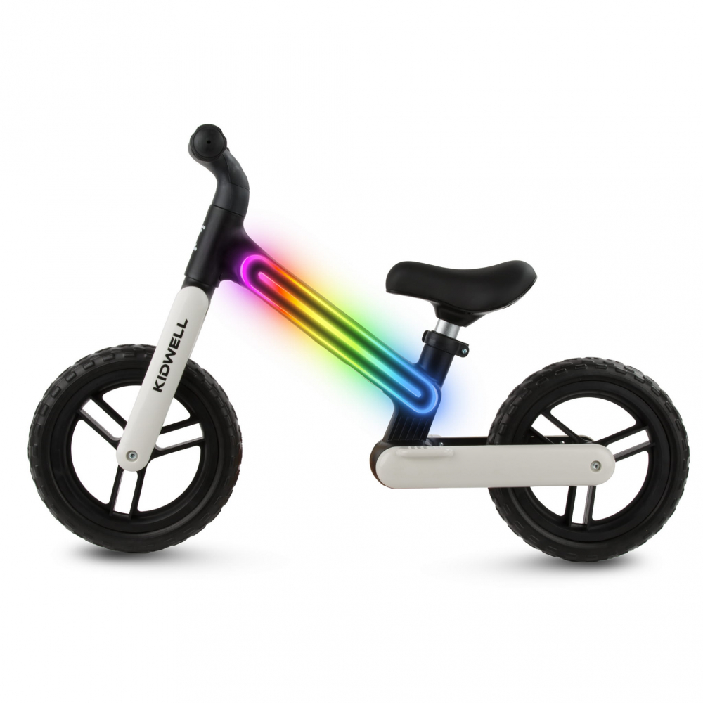 Bicicleta de echilibru fara pedale pentru copii, sa reglabila, cu lumini LED, roti Eva, 2 ani+, Suno Black/White, Kidwell [3]