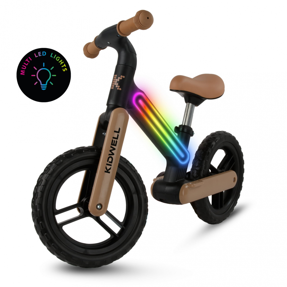 Bicicleta de echilibru fara pedale pentru copii, sa reglabila, cu lumini LED, roti Eva, 2 ani+, Suno Black/Beige, Kidwell [2]