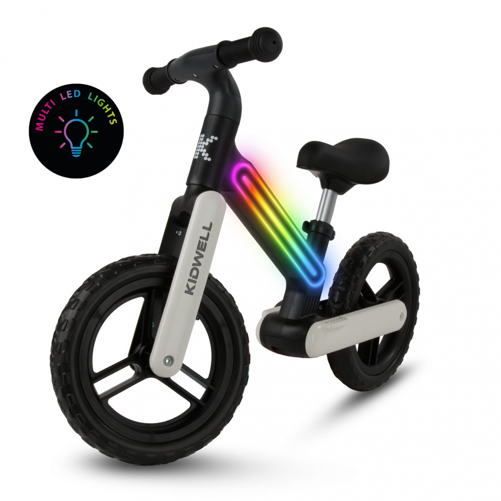 Bicicleta de echilibru fara pedale pentru copii, sa reglabila, cu lumini LED, roti Eva, 2 ani+, Suno Black/White, Kidwell [2]