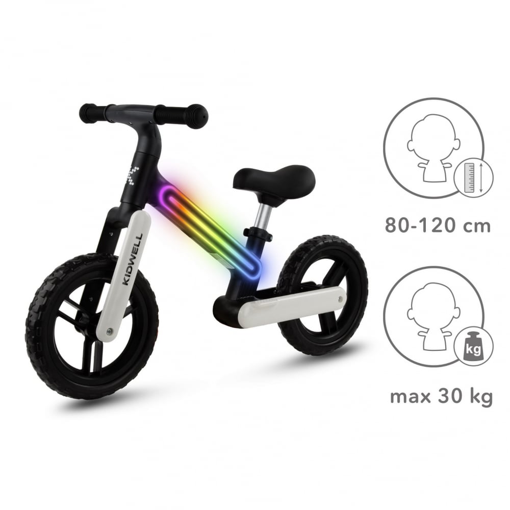 Bicicleta de echilibru fara pedale pentru copii, sa reglabila, cu lumini LED, roti Eva, 2 ani+, Suno Black/White, Kidwell [7]