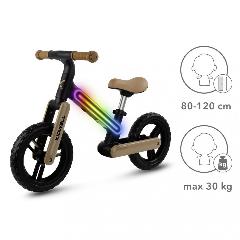 Bicicleta de echilibru fara pedale pentru copii, sa reglabila, cu lumini LED, roti Eva, 2 ani+, Suno Black/Beige, Kidwell [6]