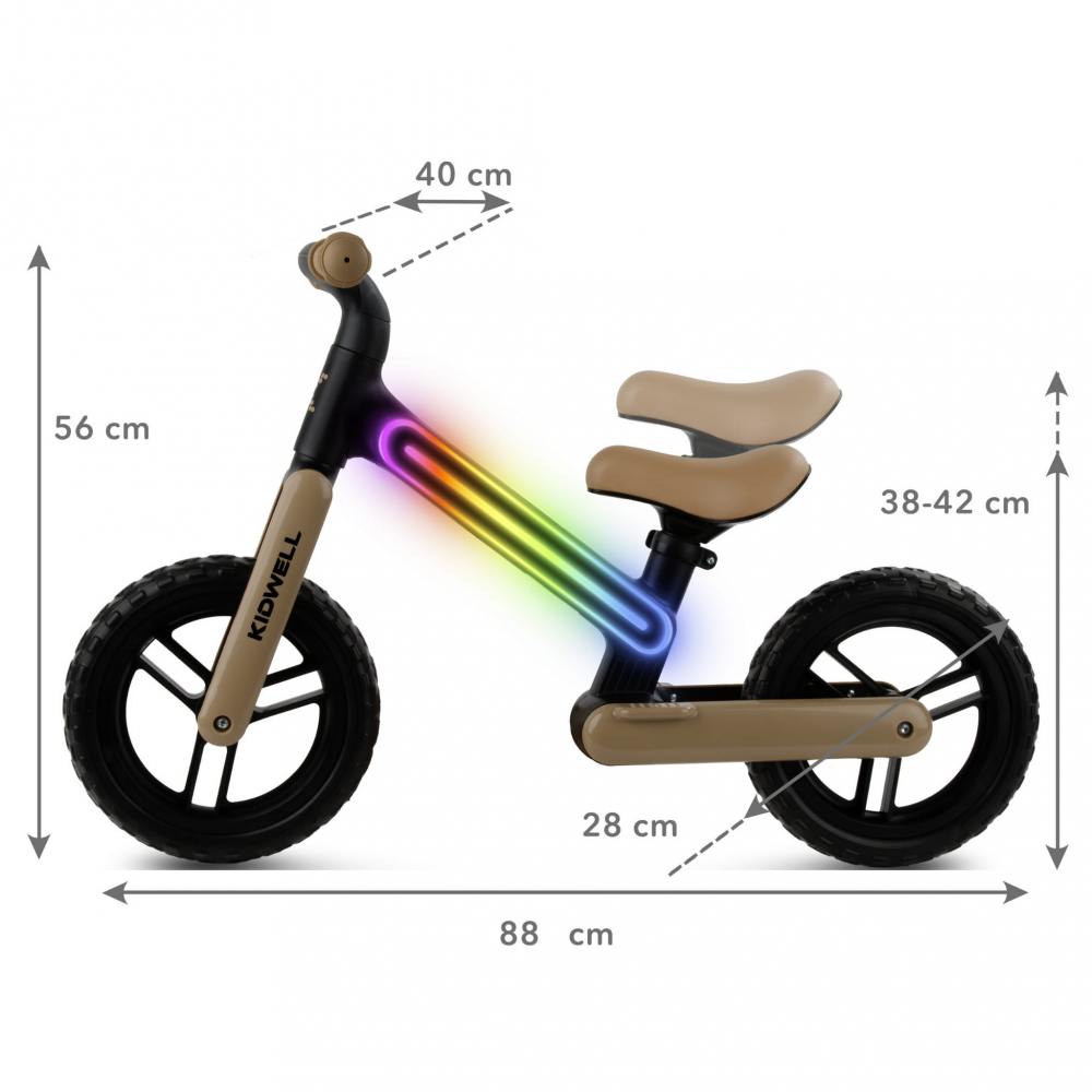Bicicleta de echilibru fara pedale pentru copii, sa reglabila, cu lumini LED, roti Eva, 2 ani+, Suno Black/Beige, Kidwell [7]