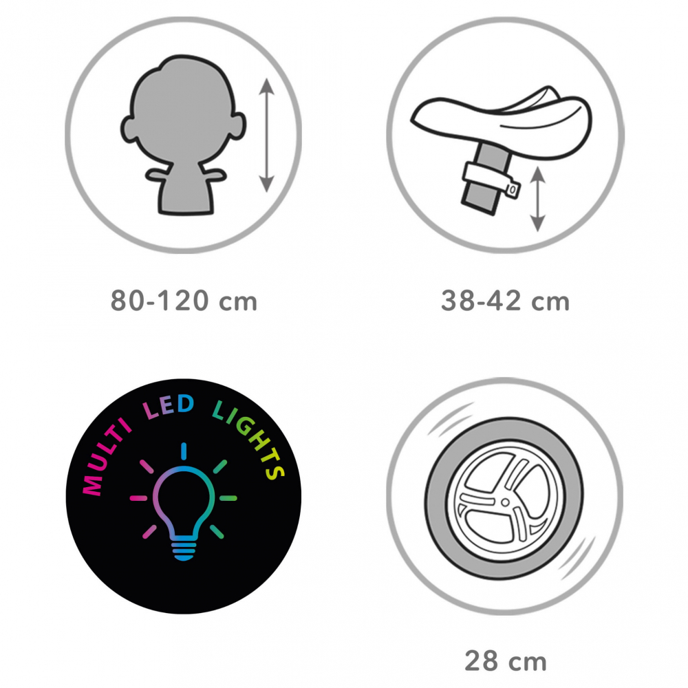Bicicleta de echilibru fara pedale pentru copii, sa reglabila, cu lumini LED, roti Eva, 2 ani+, Suno Black/Beige, Kidwell [8]