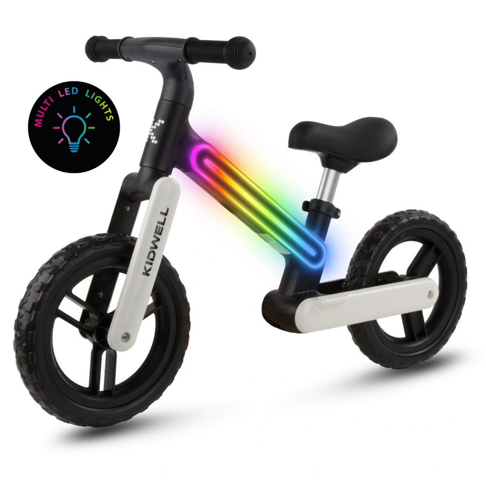 Bicicleta de echilibru fara pedale pentru copii, sa reglabila, cu lumini LED, roti Eva, 2 ani+, Suno Black/White, Kidwell [1]