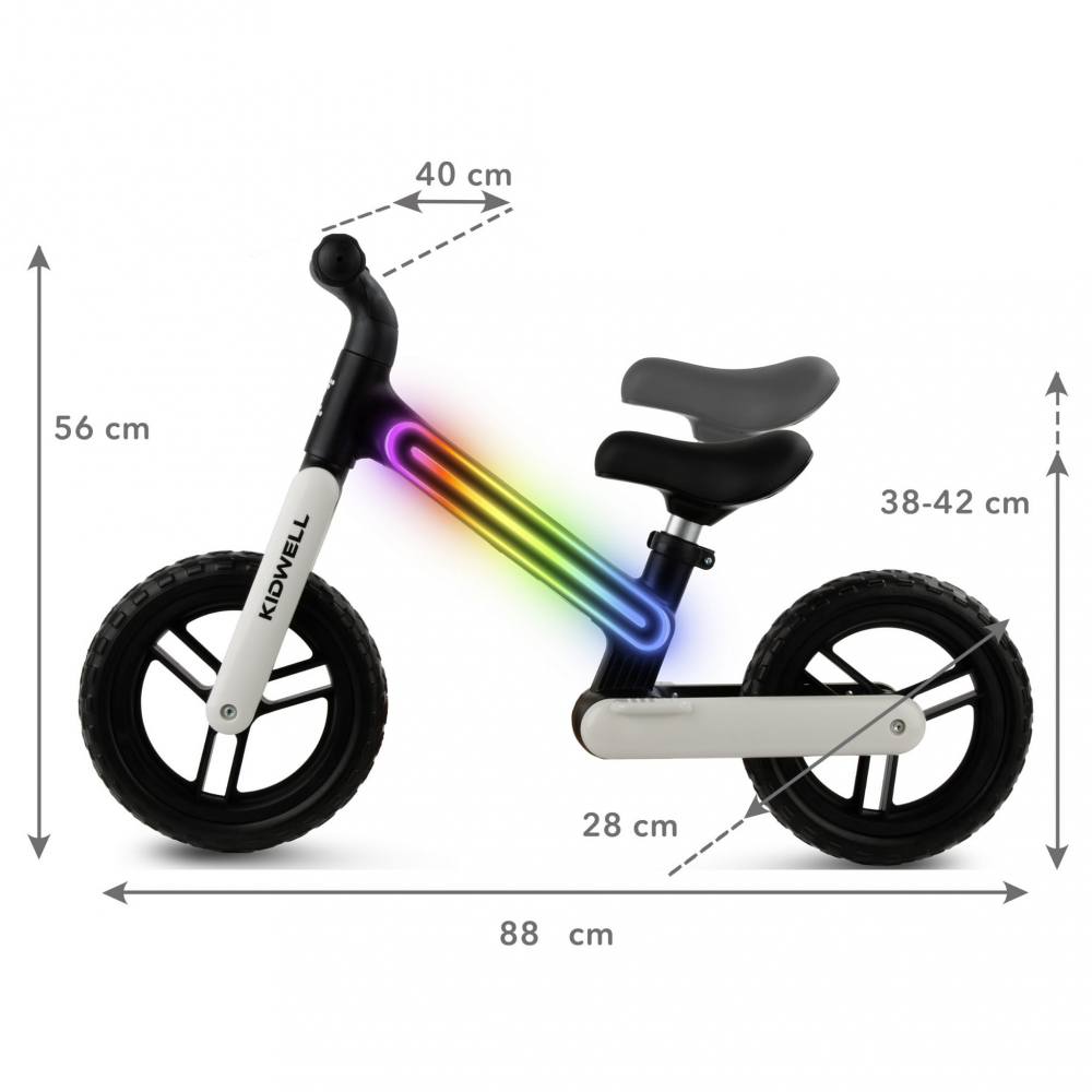 Bicicleta de echilibru fara pedale pentru copii, sa reglabila, cu lumini LED, roti Eva, 2 ani+, Suno Black/White, Kidwell [6]