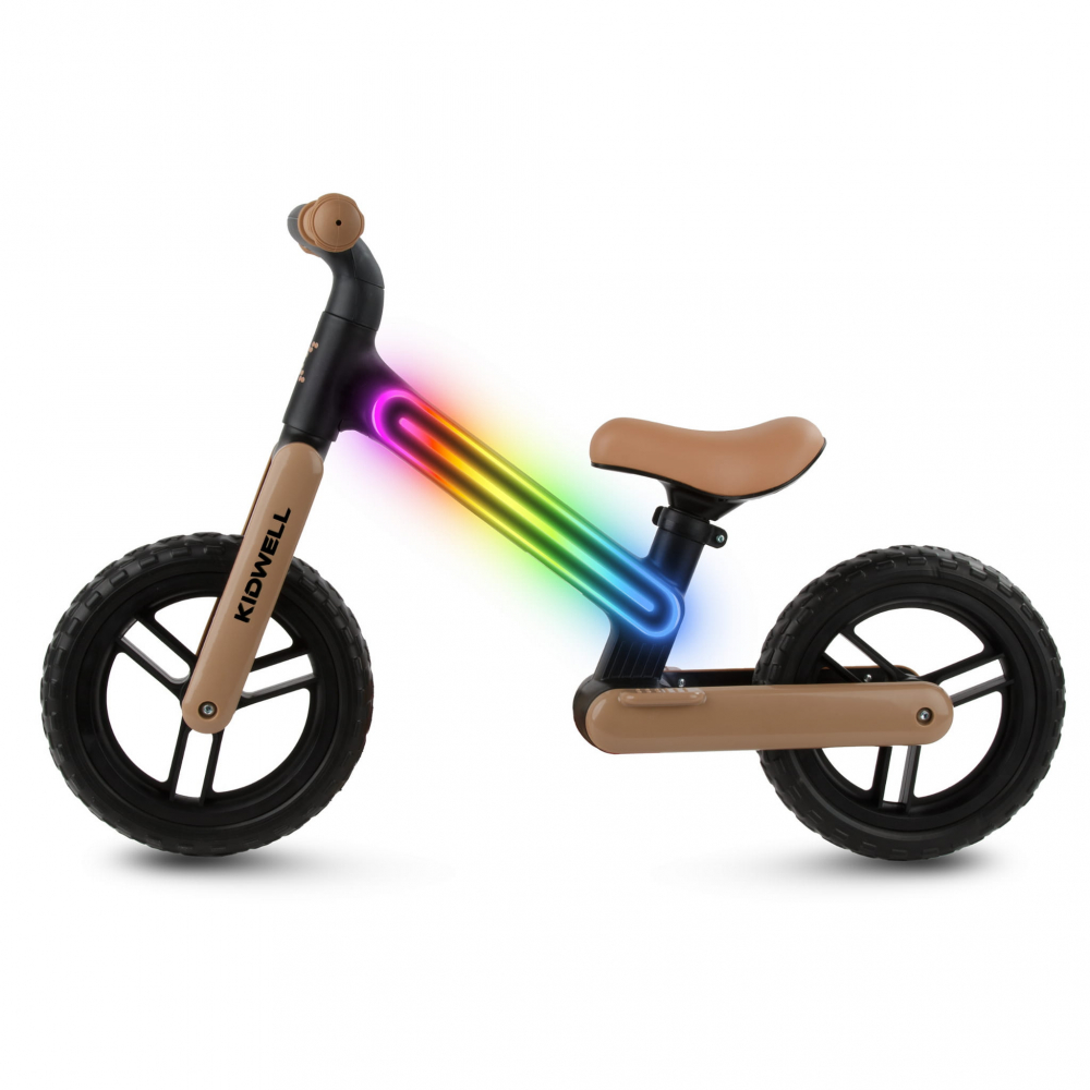 Bicicleta de echilibru fara pedale pentru copii, sa reglabila, cu lumini LED, roti Eva, 2 ani+, Suno Black/Beige, Kidwell [3]