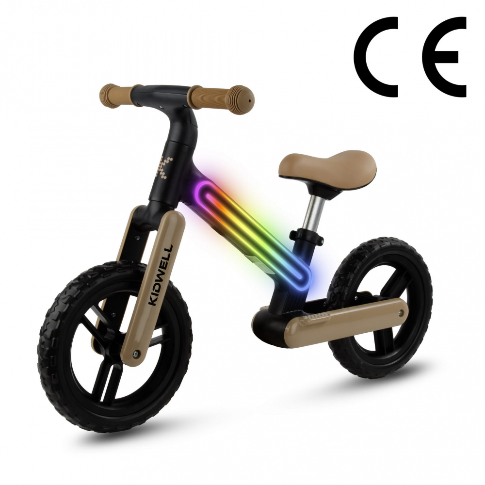 Bicicleta de echilibru fara pedale pentru copii, sa reglabila, cu lumini LED, roti Eva, 2 ani+, Suno Black/Beige, Kidwell [5]