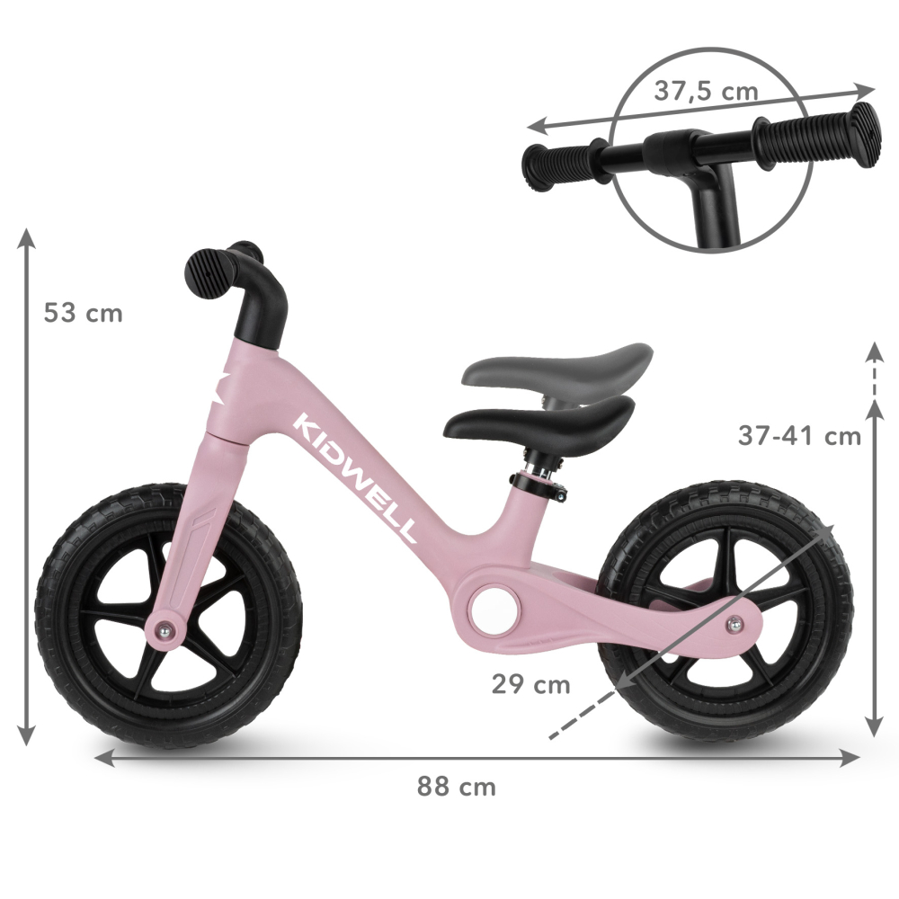 Bicicleta de echilibru fara pedale pentru copii, pliabila, Kidwell FLEX Pink, ultra usoara 2.9 kg, roți EVA 29 cm, reglabilă, 80–120 cm, max. 30 kg [12]