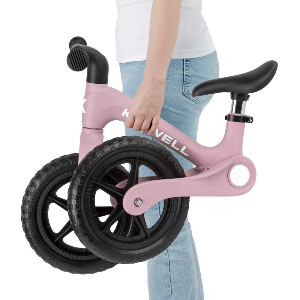 Bicicleta de echilibru fara pedale pentru copii, pliabila, Kidwell FLEX Pink, ultra usoara 2.9 kg, roți EVA 29 cm, reglabilă, 80–120 cm, max. 30 kg [7]