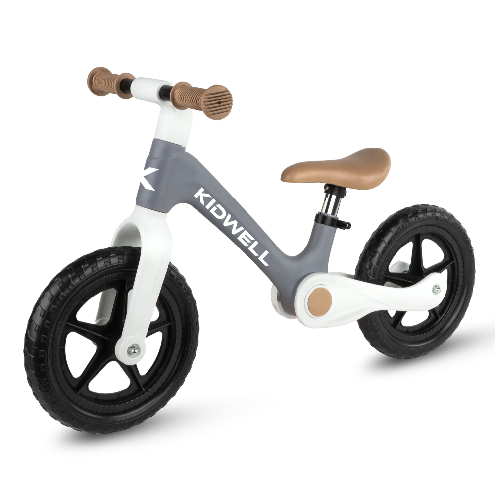 Bicicleta de echilibru fara pedale pentru copii, pliabila, Kidwell FLEX Gray, ultra usoara 2.9 kg, roți EVA 29 cm, reglabilă, 80–120 cm, max. 30 kg [7]