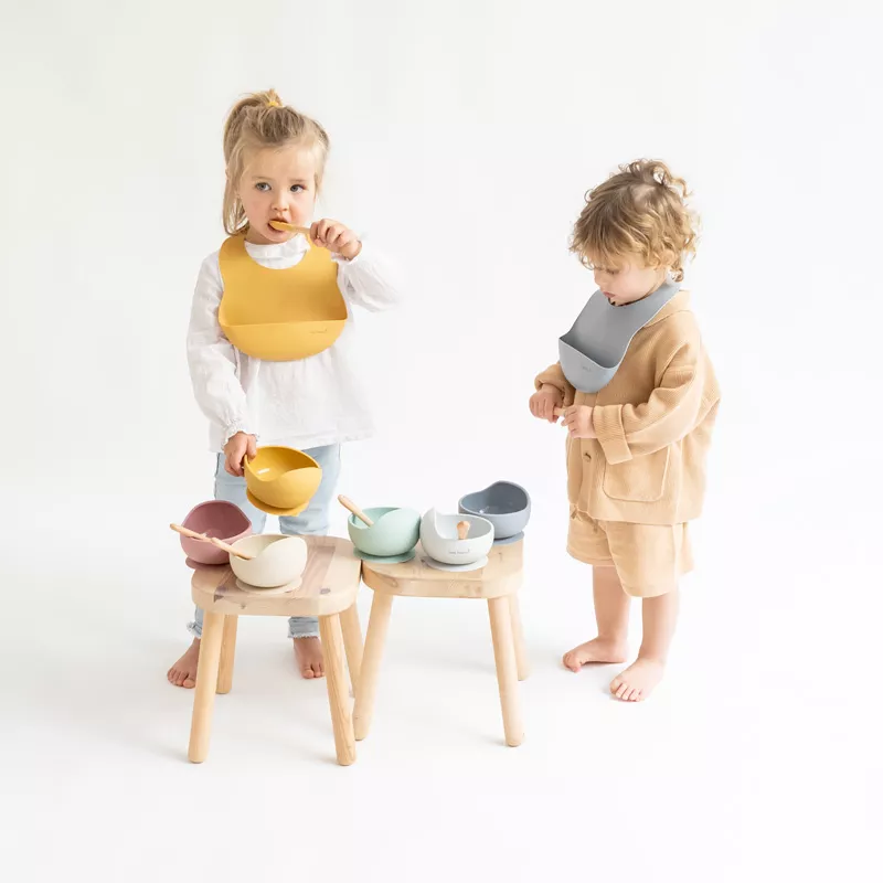 Bol anti-alunecare din silicon alimentar și linguriță, set de 2 piese pentru diversificare, Babyblue [5]