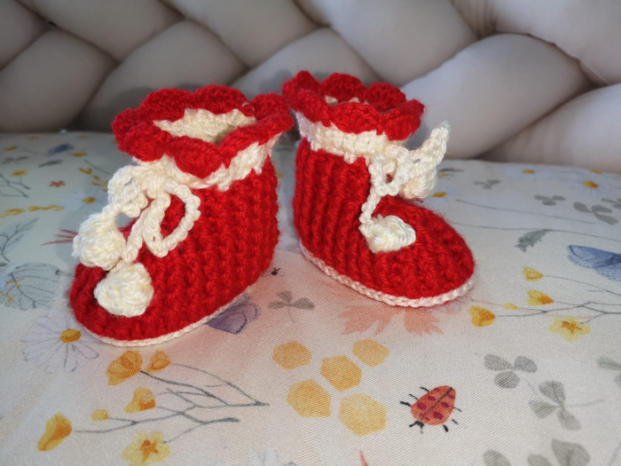 Botosei Fetite Rosu Crosetati Handmade, bambus, 0-3 luni, 9 cm [3]