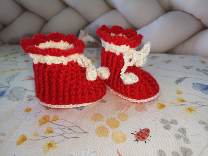Botosei Fetite Rosu Crosetati Handmade, bambus, 0-3 luni, 9 cm [4]