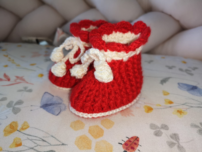 Botosei Fetite Rosu Crosetati Handmade, bambus, 0-3 luni, 9 cm [2]