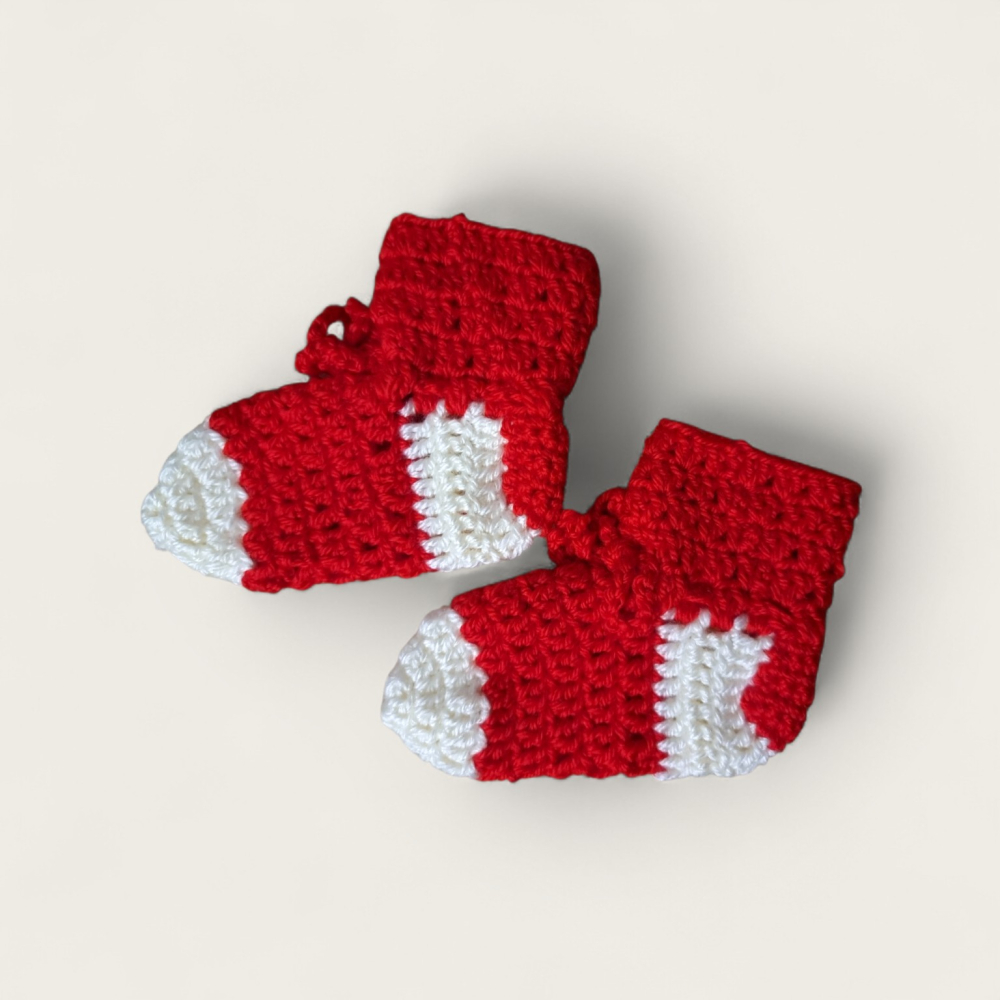 Botoșei Handmade din Bambus pentru Nou-Născuți – Roșu & Alb 3–6 Luni [1]