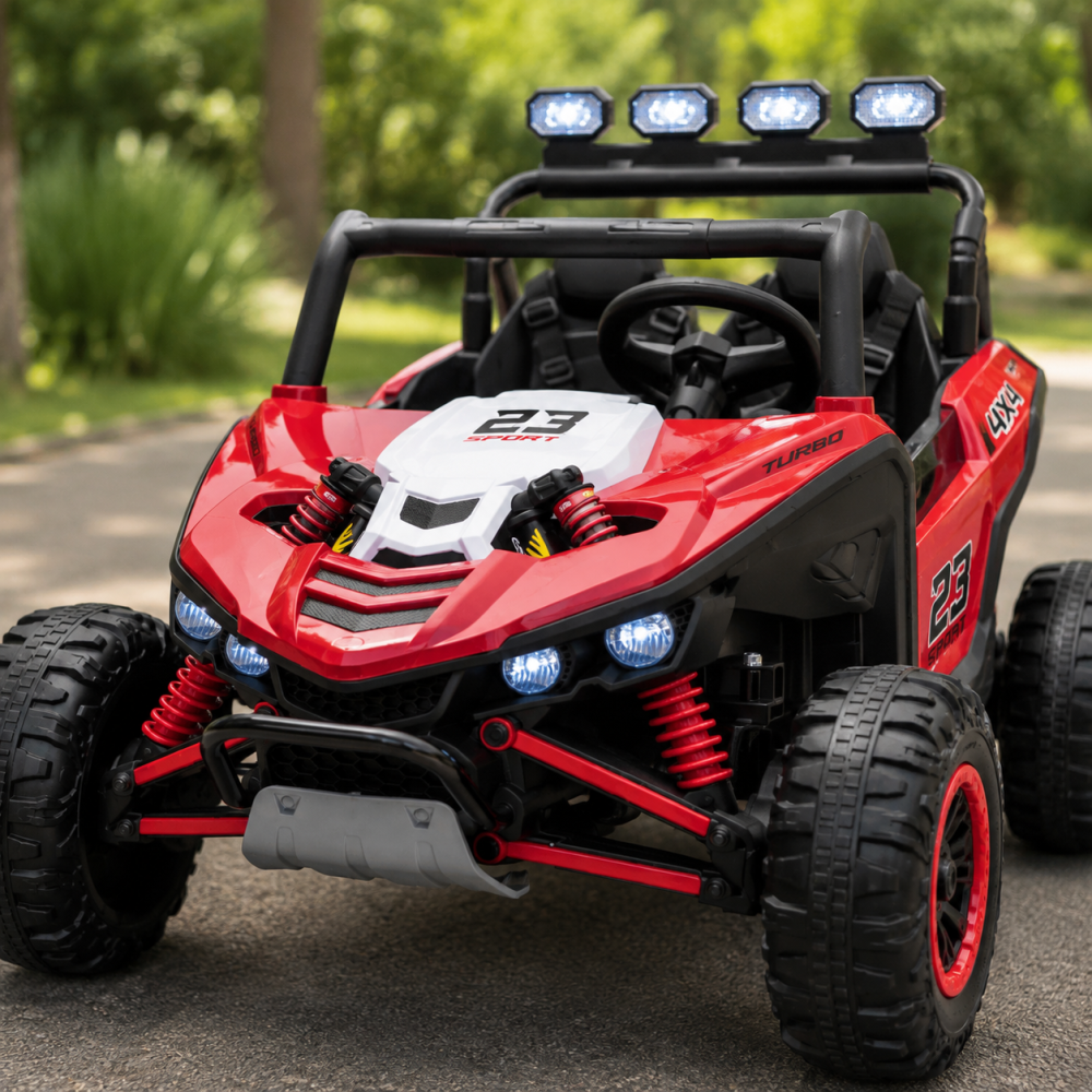 Buggy Electric 2 Locuri Patrol 24V Roșu – 2 Motoare 400W, Girofar LED, Bluetooth, Suspensii, Centură 3 Puncte | Max. 50 kg [2]