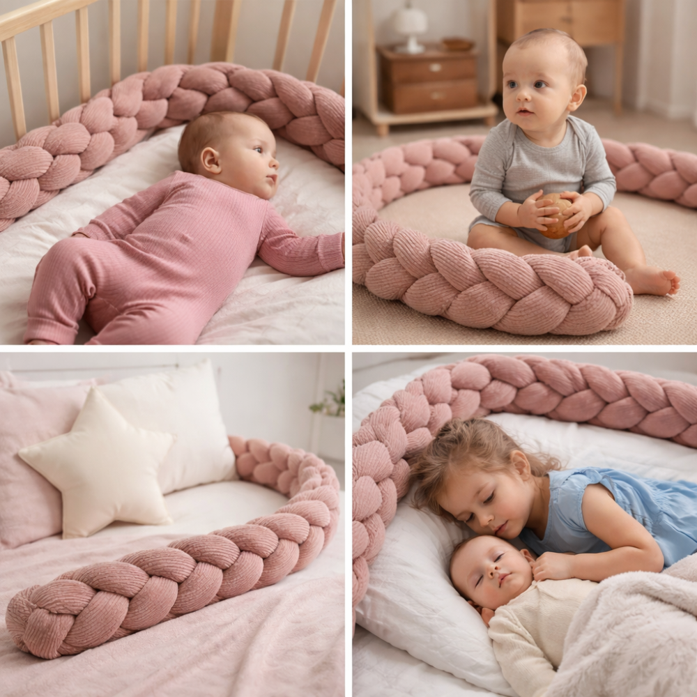 Bumper împletit pentru pătuț – MeowBaby® Aesthetic Power Pink , 200 cm [2]