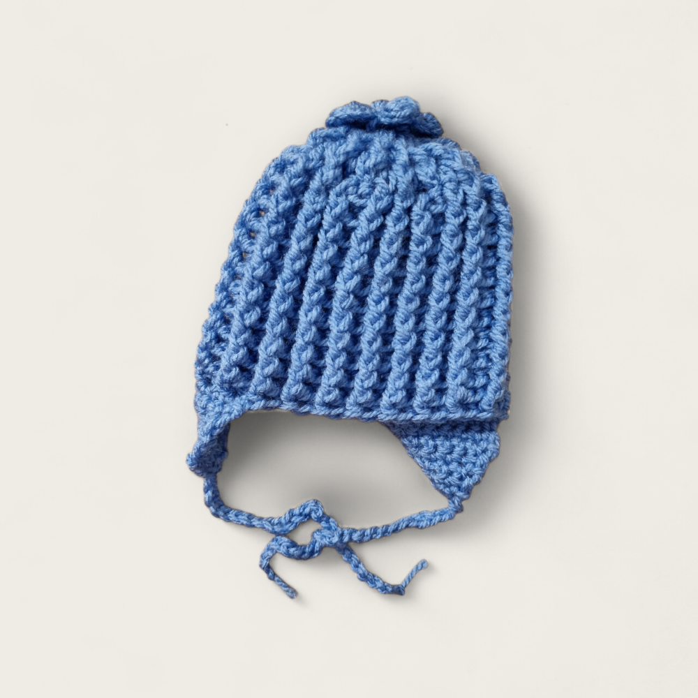 Căciuliță Handmade din Bambus 0–3 Luni – Albastru cu Protecție pentru Urechi [1]