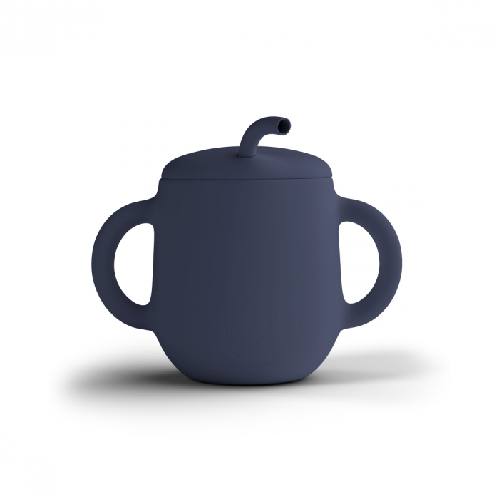 Cana de antrenament, cu pai flexibil, Din silicon, Fără BPA, BPS, PVC și ftalați  2in1, 250 ml, Navy [4]