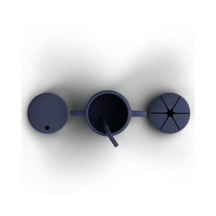 Cana de antrenament, cu pai flexibil, Din silicon, Fără BPA, BPS, PVC și ftalați  2in1, 250 ml, Navy [2]