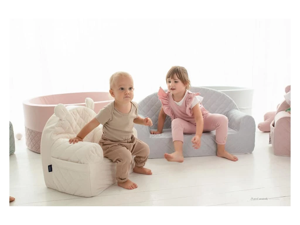 Canapea confortabilă pentru copii, cu buzunare, Gri velvet by Babysteps [7]