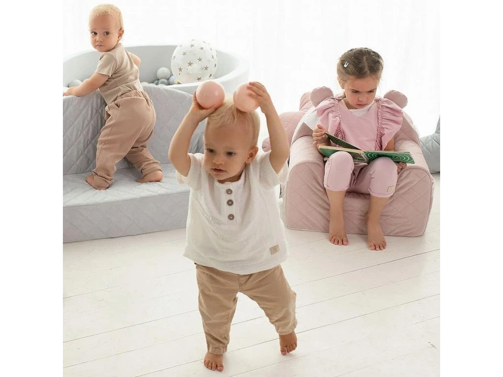 Canapea confortabilă pentru copii, cu buzunare, Gri velvet by Babysteps [6]