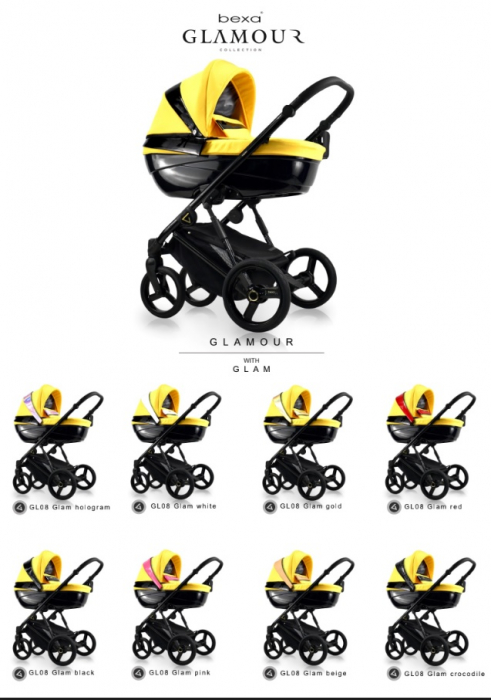 Carucior copii 2 in 1, reversibil, complet accesorizat, 0-36 luni, Bexa Glamour Yellow [8]