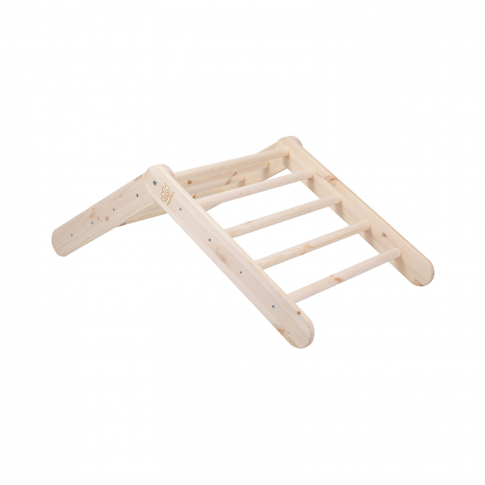 Casuta tip cort pentru copii cu o scară de 60x61 cm, pliabilă, Lemn natur, viscoza alb/roz, Montessori MeowBaby® [6]