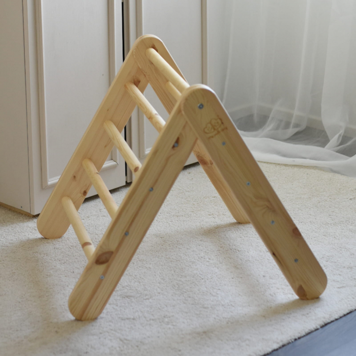 Casuta tip cort pentru copii cu o scară de 60x61 cm, pliabilă, Lemn natur, viscoza alb/roz, Montessori MeowBaby® [15]