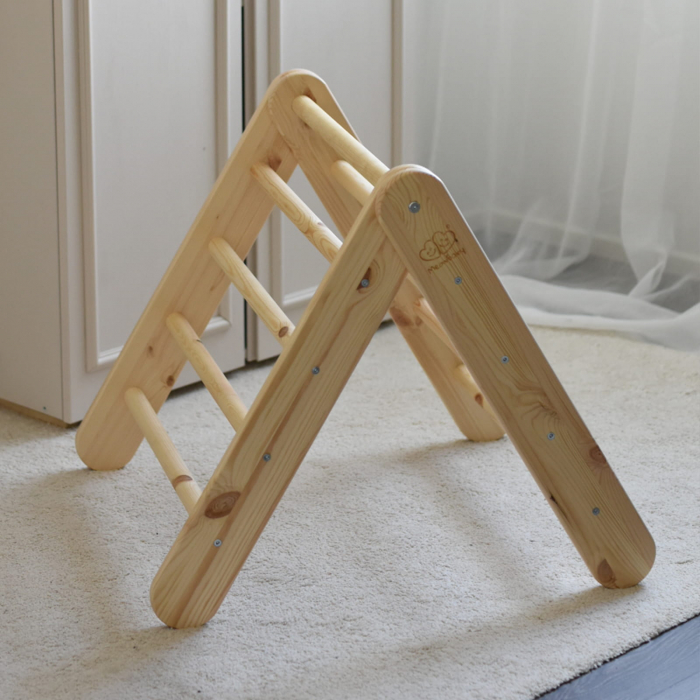 Casuta tip cort pentru copii cu o scară de 60x61 cm, pliabilă, Lemn natur, viscoza alb/roz, Montessori MeowBaby® [13]