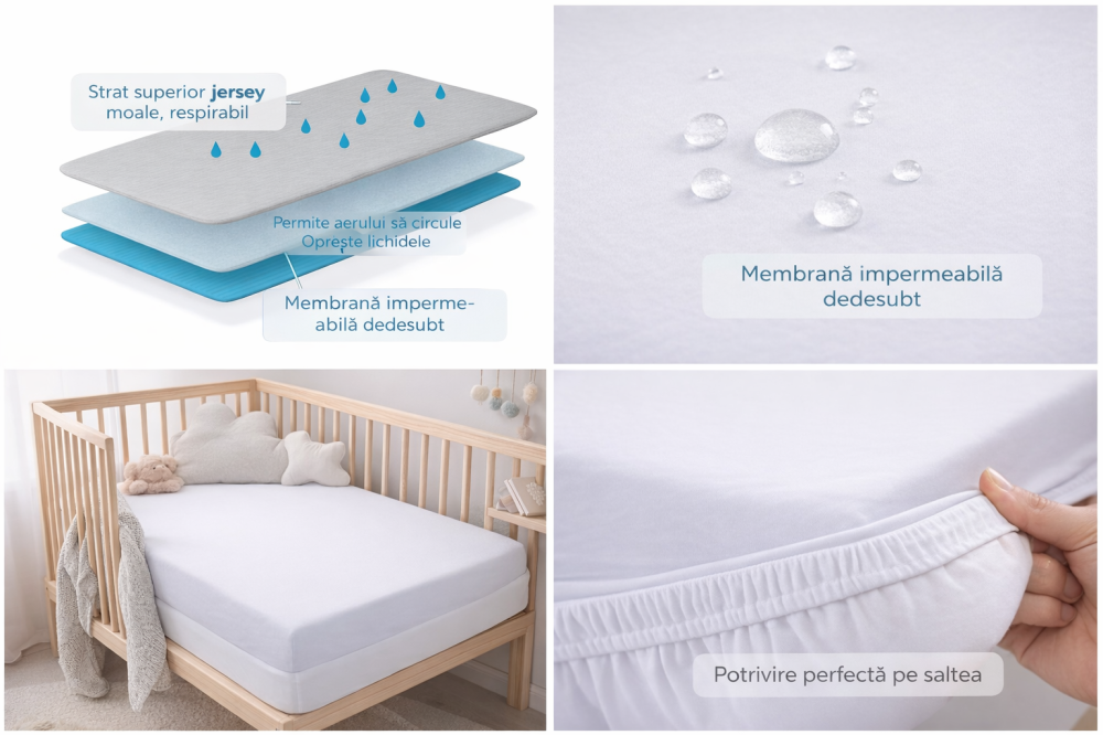 Cearșaf impermeabil din jersey pentru copii și bebeluși 100x50 cm – respirabil, antialergic, lavabil 95°C [2]