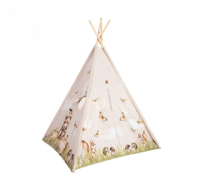 Cort de joaca Happy Bear, saltea impermeabila inclusa, 4 perne, Indian Teepee din Bumbac, BabySteps [4]