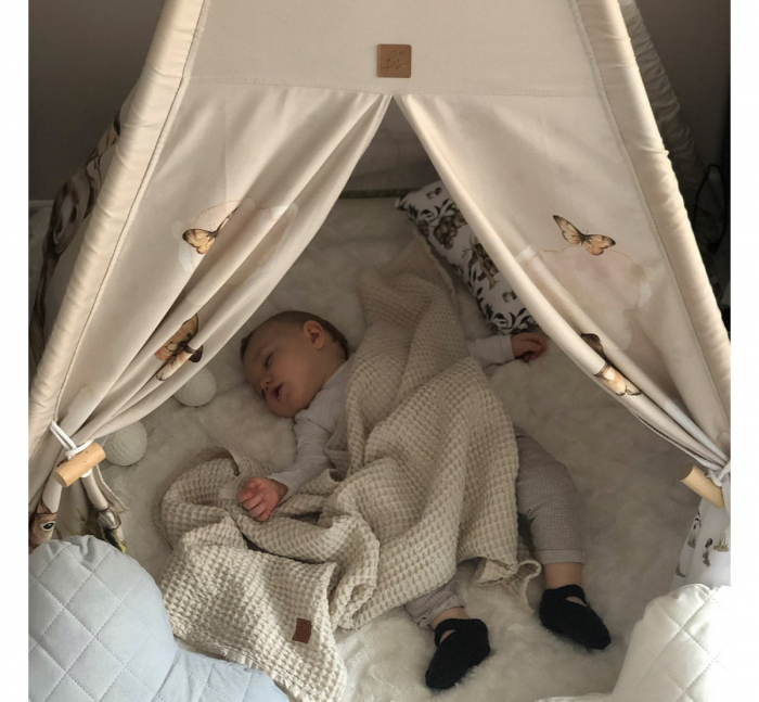 Cort de joaca Nature, saltea impermeabila inclusa, 4 perne, Indian Teepee din Bumbac, BabySteps [8]