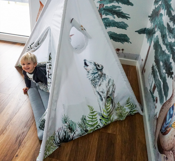 Cort de joaca Nature, saltea impermeabila inclusa, 4 perne, Indian Teepee din Bumbac, BabySteps [10]