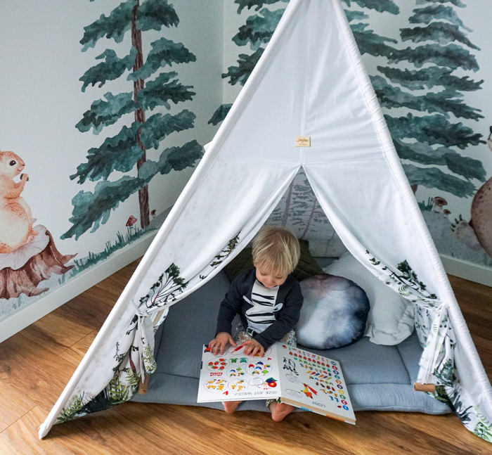 Cort de joaca Nature, saltea impermeabila inclusa, 4 perne, Indian Teepee din Bumbac, BabySteps [9]