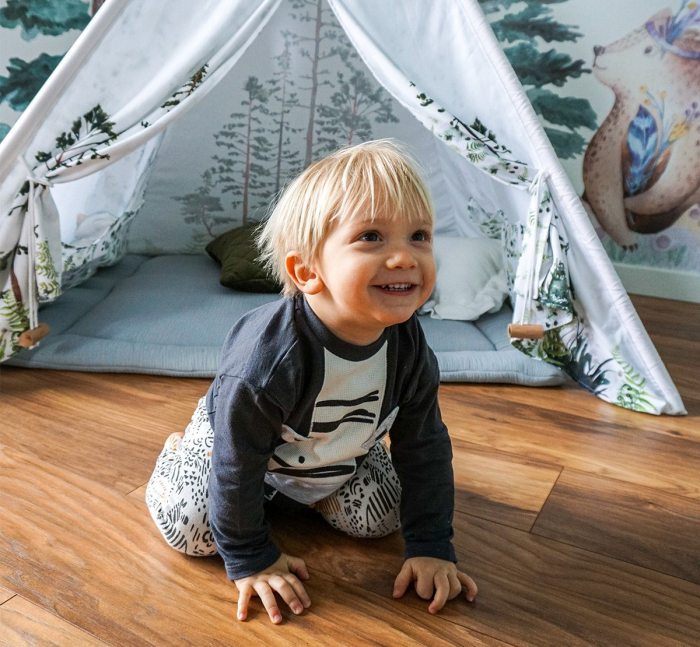 Cort de joaca Nature, saltea impermeabila inclusa, 4 perne, Indian Teepee din Bumbac, BabySteps [11]