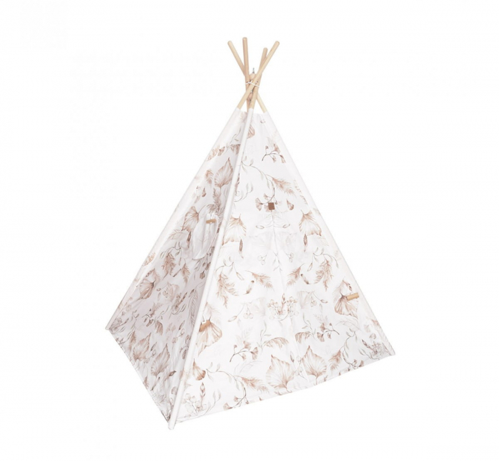 Cort de joaca Boho, saltea impermeabila inclusa, 4 perne, Indian Teepee din Bumbac, BabySteps [3]