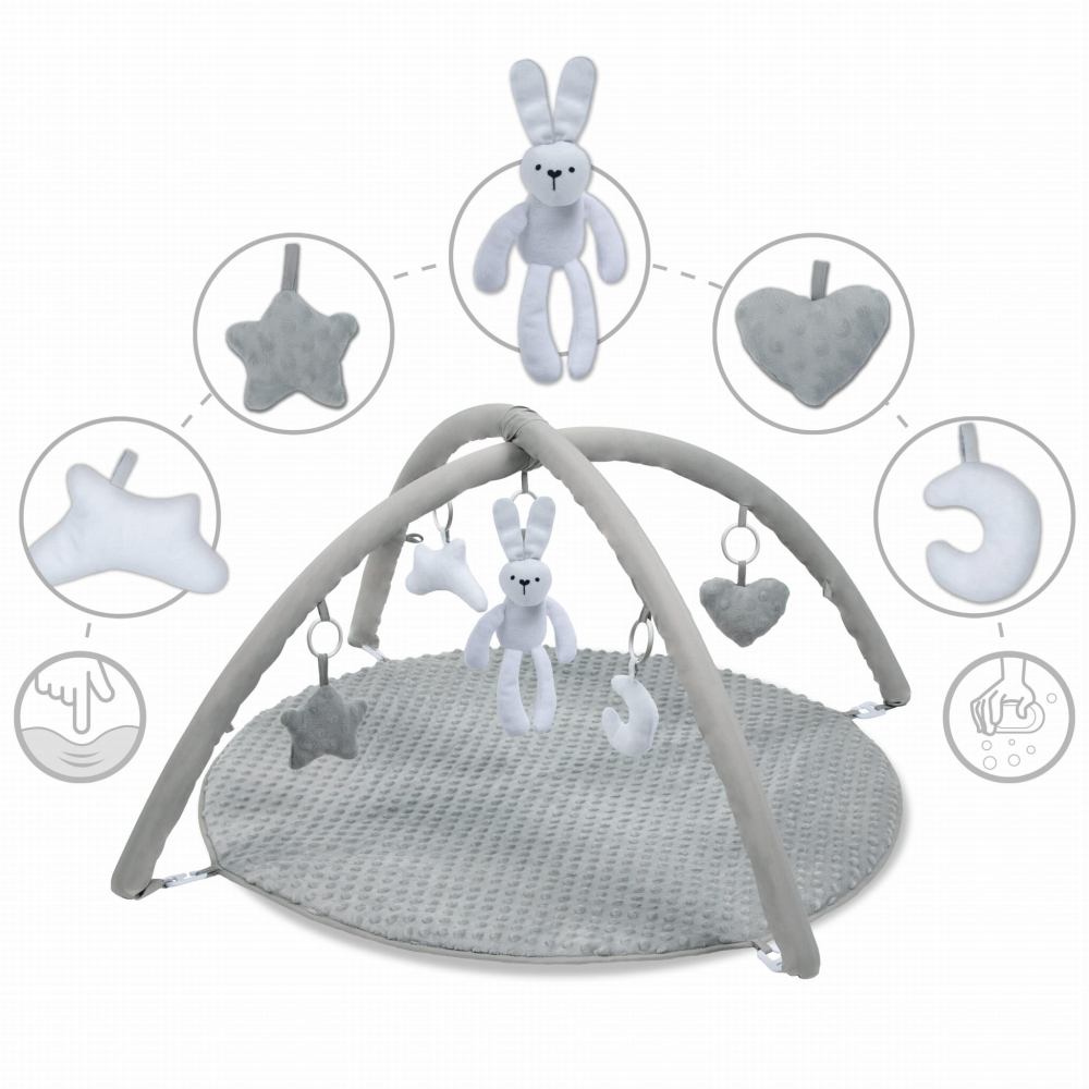Covoraș de joacă față-verso Kidwell GRACE Bunny cu arcada interactiva, 5 jucării și cutie muzicală în formă de iepuraș [3]