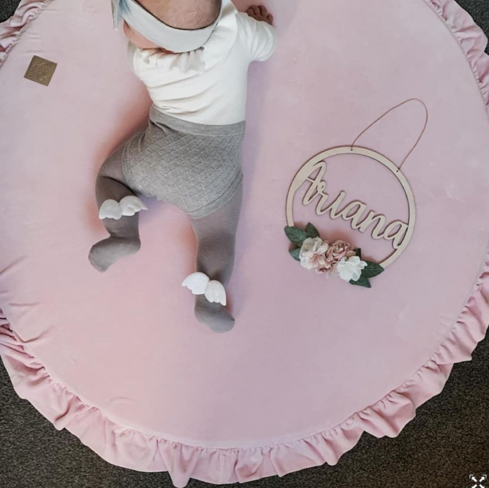 Saltea rotunda pentru joaca din spuma, Catifea Roz cu volanas, diametru 100 cm [4]