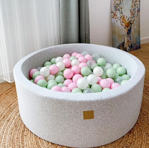 Piscina uscata cu 250 de bile (Verde, Transparent, Alb perlat, Roz pastel) MeowBaby®, Spring, 90x30 cm, Gri deschis [5]