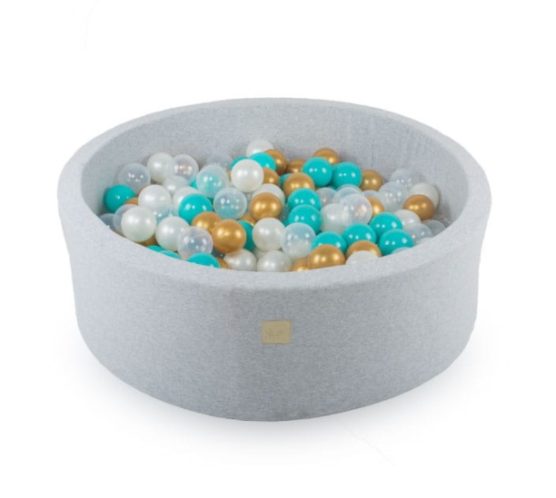 Piscina uscata cu 250 de bile (Alb perlat, Transparent, Auriu, Turcoaz) MeowBaby®, Dreams, 90x40 cm, Gri deschis [2]