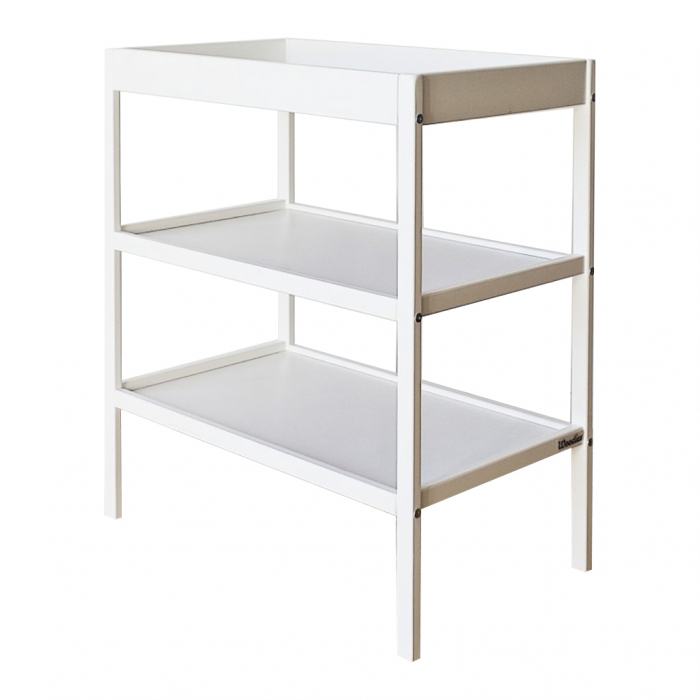 Masa infasat pentru bebelusi, lemn masiv, Alb 76 x 44 x 86 cm, Cu 2 Rafturi De Depozitare Inalte, inclus Saltea din spuma, husa detasabila bumbac, Woodies, 40 x 70 cm [11]