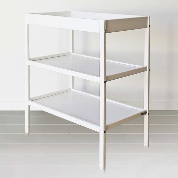Masa infasat pentru bebelusi, lemn masiv, Alb 76 x 44 x 86 cm, Cu 2 Rafturi De Depozitare Inalte, inclus Saltea din spuma, husa detasabila bumbac, Woodies, 40 x 70 cm [2]