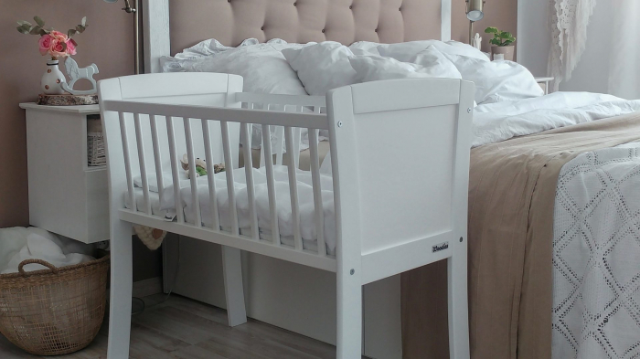 Patut mic, co-sleeping din lemn, Alb cu Saltea Cocos Spuma Cocos 90 x 40 x 7 cm [7]